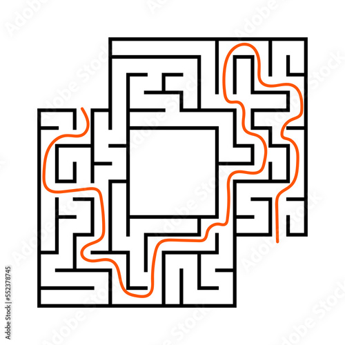 Square maze. Game for kids. Funny labyrinth. Education developing worksheet. Activity page. Puzzle for children. Riddle for preschool. Logical conundrum. Vector illustration.