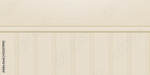 Beige beadboard or wainscot with top chair guard trim seamless pattern on ecru wall. Wood or gypsum embossed baseboard or skirting under vintage wall panels. Vector illustration