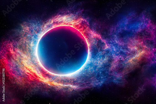 Abstract Illustration of Space vortex Background, The universe consists of stars, black hole, nebula, sprial galaxy, milky way, planet
