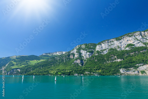 Fototapeta Naklejka Na Ścianę i Meble -  Panoramic view of lake in mountains