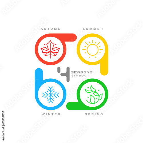 Simple winter, spring, summer and autumn seasons icon logo concept design