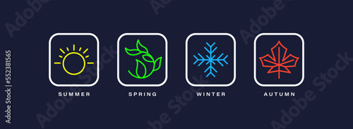Four season illustration with modern winter, spring, summer and autumn icon logo concept