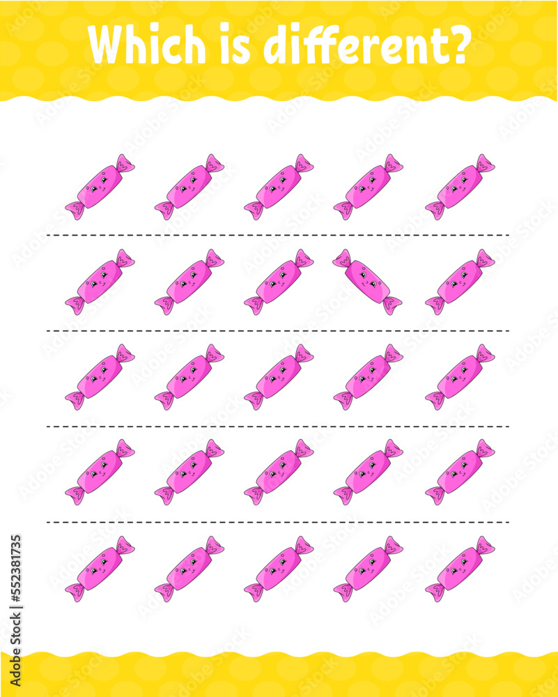 Which is different. Education developing worksheet for kids. Activity page. Birthday theme. Vector illustration.