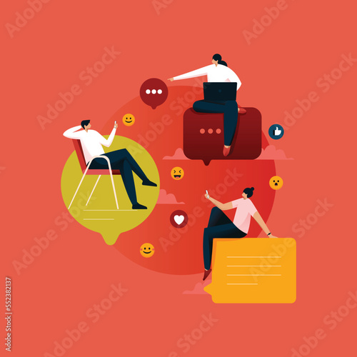 Businesspeople Online Communicating, Social Media Speech Bubble, Digital Conversation, Technology illustration