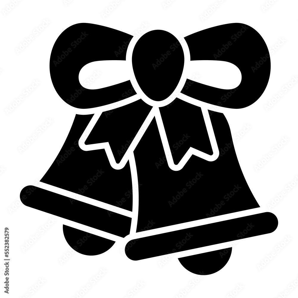 Bell with decorative bow, modern style of christmas bell icon