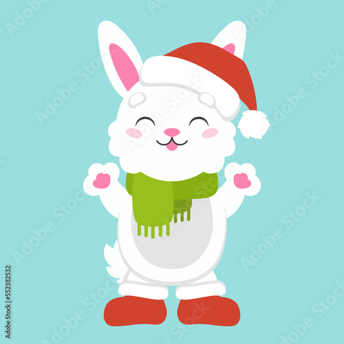 Cartoon character christmas rabbit. Colorful vector illustration. Isolated on color background. Design element. Template for your design, books, stickers, cards. © PlatypusMi86