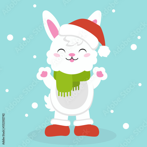 Cartoon character christmas rabbit. Colorful vector illustration. Isolated on color background. Design element. Template for your design, books, stickers, cards. © PlatypusMi86