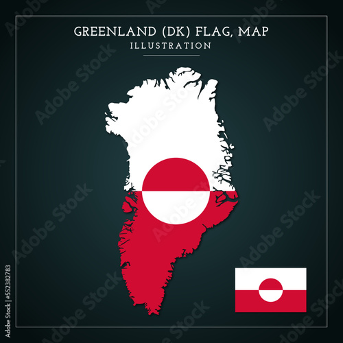 Greenland (DK) Flag, Map Vector Illustration