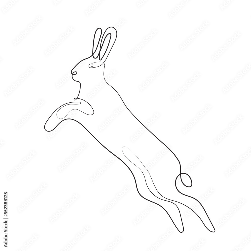 Fototapeta premium Line art of Wild hare. Modern outline drawing bunny. Easter wrapping, Christmas greeting, invitations, postcards and other projects. Outline Rabbit