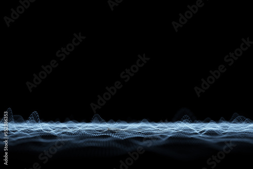 Artistic digital technology music equalizer detailed dotted lines on clean black copy space illustration background.