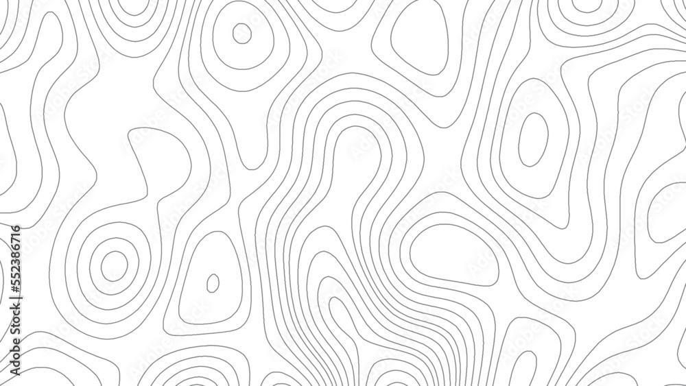 Topographic background and texture, monochrome image. 3D waves. Cartography Background, with black on white contours topography stylized height of the lines, abstract illustration.