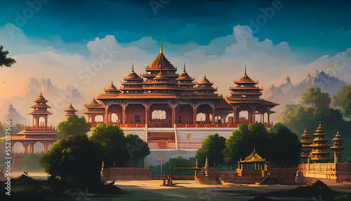 Illustration with a temple in India, Delhi.