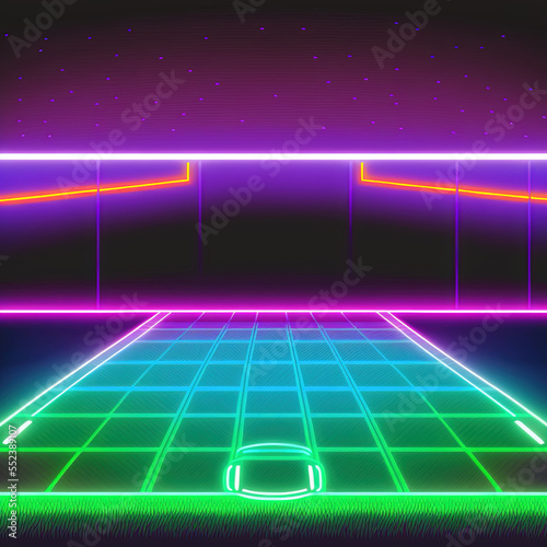 bright neon soccer field illustration created by generative ai