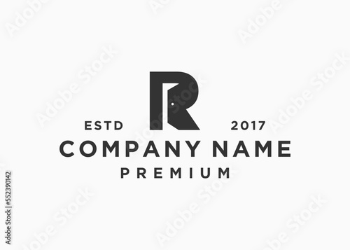 letter r with door logo design vector illustration template