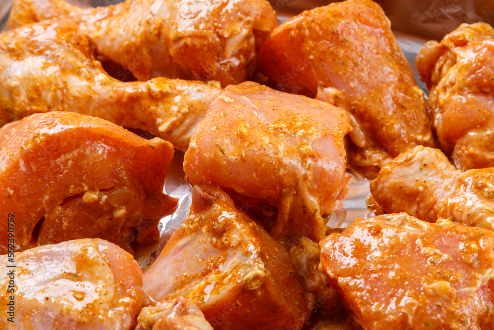 chicken parts in soy sauce and spices marinated on foil chicken parts in soy sauce and spices marinated on foil