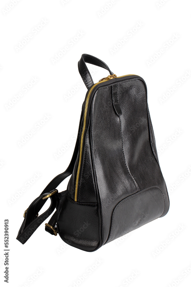 Naklejka premium women's stylish bag made of black genuine leather, backpack, isolated