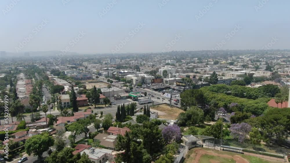 Beverly Hills and Los Angeles Aerial Shot Olympic Blvd Forward California USA Beverly Hills and Los Angeles Aerial Shot Olympic Blvd Forward California USA