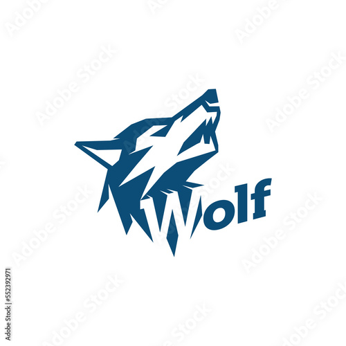 Wolf head with Wolf inscription. Vector symbol.