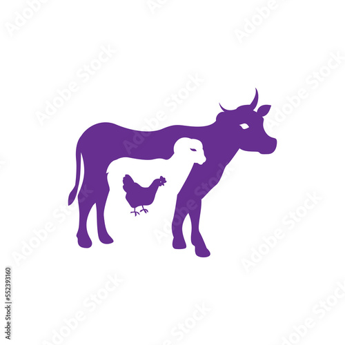 Farmer logo consisting of cow  goat and chicken. Vector