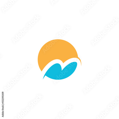 M letter logo with sun and sea theme. Vector