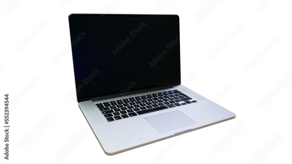 Laptop or notebook computer, with black screen. Transparent PNG.