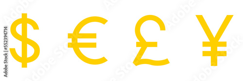 World money sign icon set. International money symbol collection. Business payment concept. Vector isolated on white.