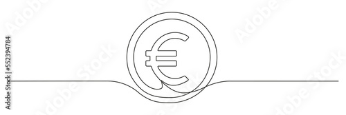 Euro coin continuous one line drawn. Money euro linear symbol. Vector isolated on white.