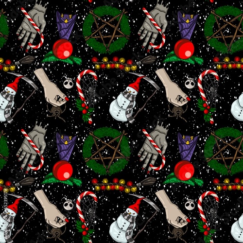 Creepmas digital paper. It's a terrible Christmas seamless pattern. Gothic.  photo