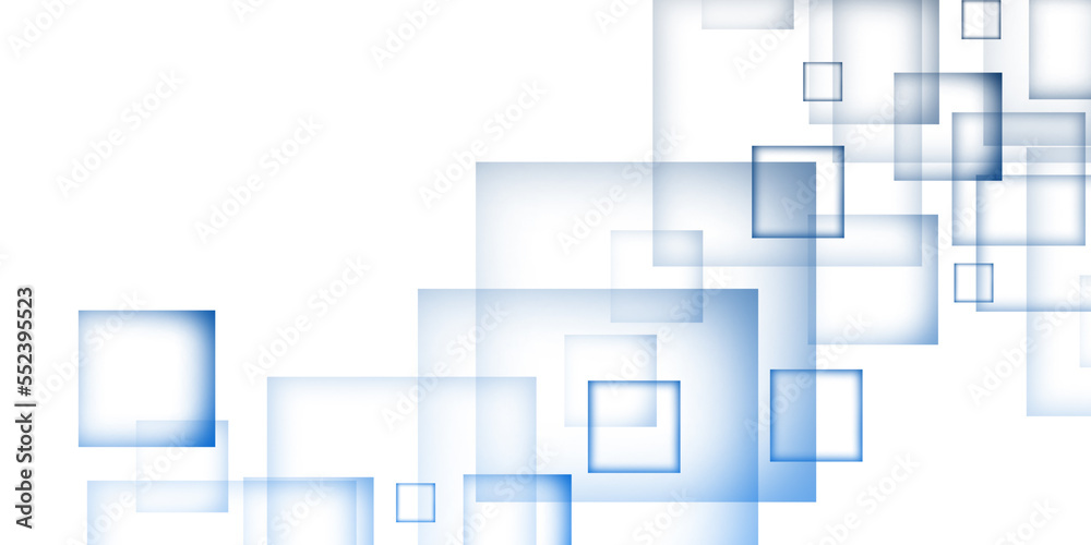 Blue white banner background with square element design