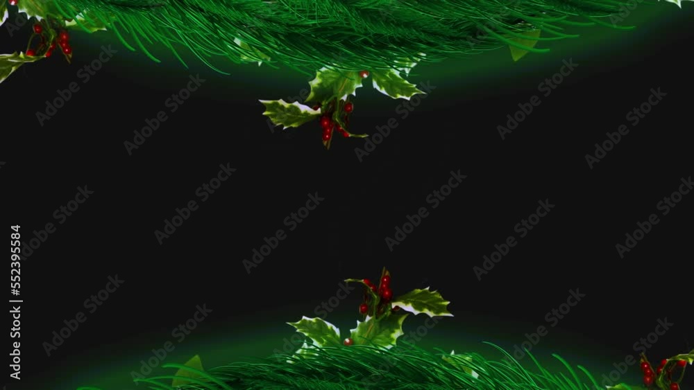 Animation of christmas tree branches over dark background