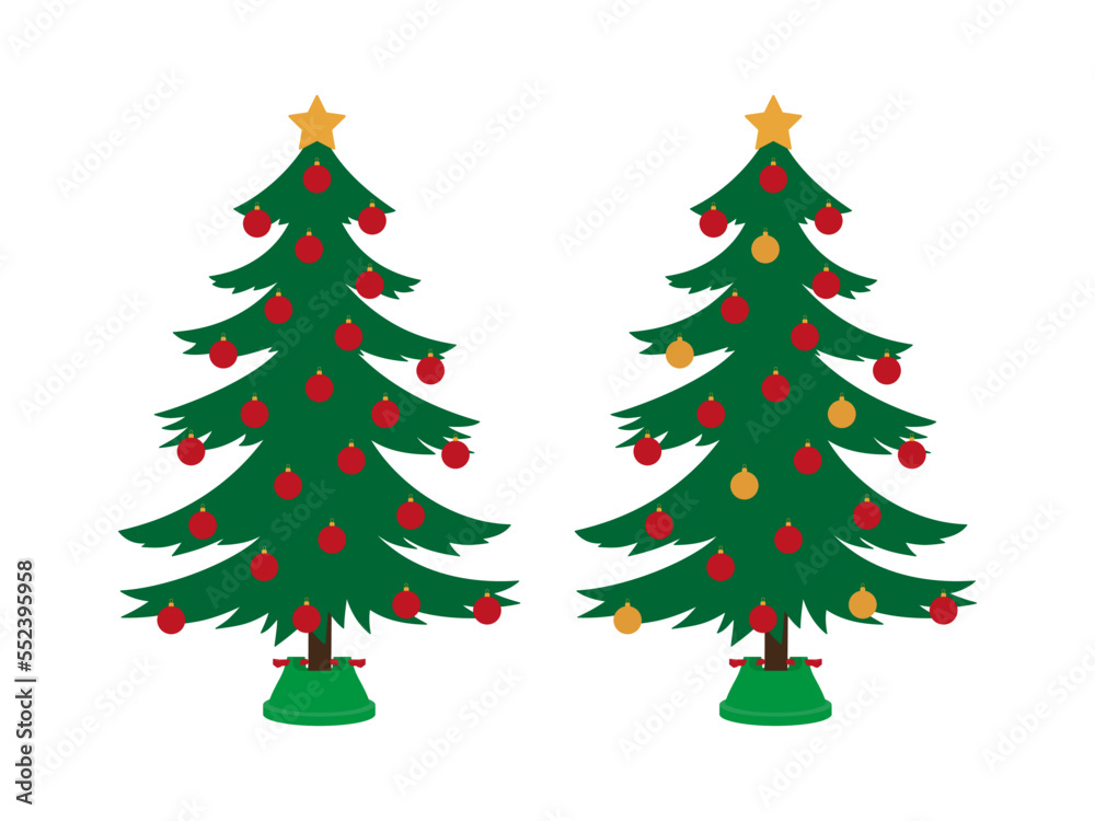 Christmas tree with decorations in a floor stand on a white background