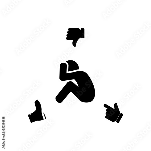 Different hands and shoes suggest a frightened young man. A victim of bullying.