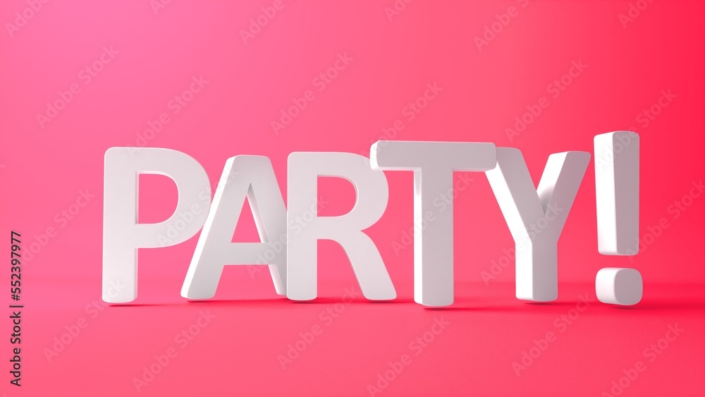 Word PARTY on red background. Party 3d text. 3d rendering. Word PARTY on red background. Party 3d text. 3d rendering.