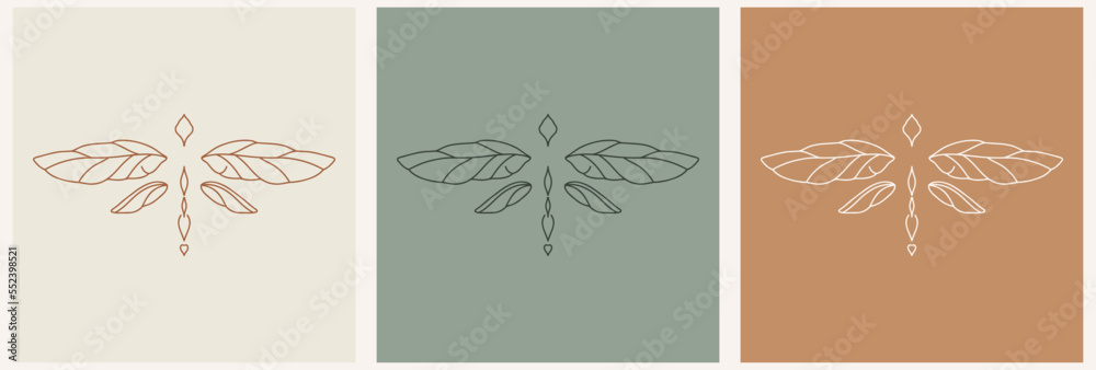 linear template logo symbols with luxury dragonfly on a nude background linear template logo symbols with luxury dragonfly on a nude background