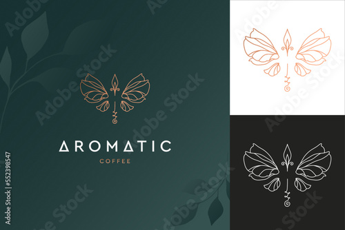 linear template logo symbols with luxury dragonfly and lotus on a nude background