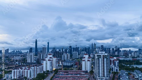 Wallpaper Mural Time-lapse 4k UHD footage of cityscape of Kuala Lumpur, Malaysia during raining monsoon season Torontodigital.ca