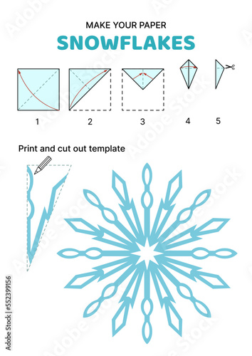 Beautiful paper snowflake. How to make papercraft snowflake. Vector