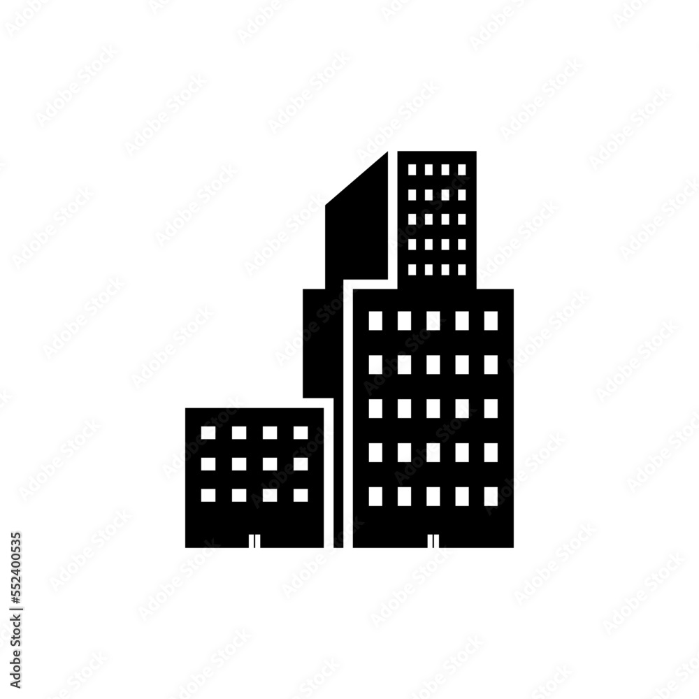 Office building sign icon in flat style. Apartment vector illustration on white isolated background. Architecture business concept. Office building sign icon in flat style. Apartment vector illustration on white isolated background. Architecture business concept.