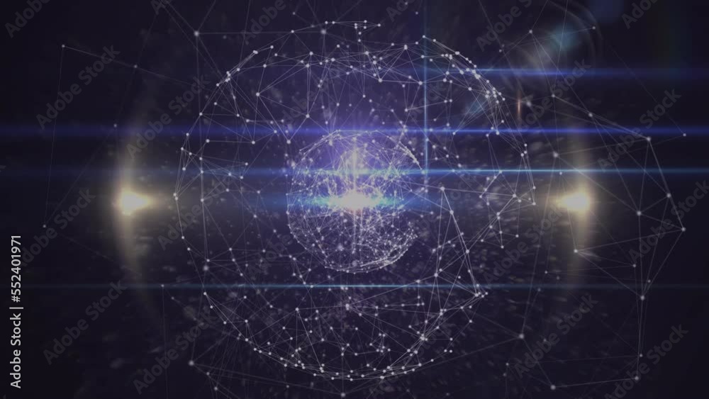 Animation of globe of network of connections spinning against black background Animation of globe of network of connections spinning against black background
