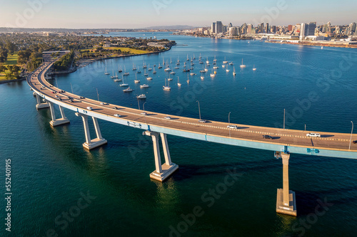 Aerial view of Coronado Bridge in San Diego bay in southern California photo