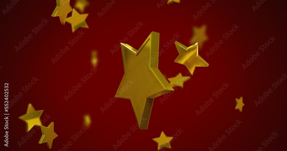 Animation of christmas gold stars falling on red background Animation of christmas gold stars falling on red background