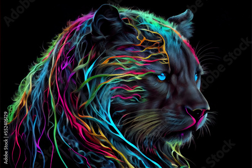 Neon black panther with glowing lines generative art