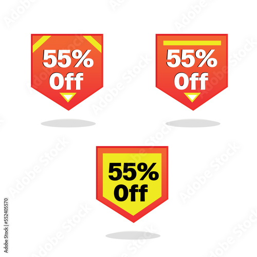 55% off. red label in triangular shape. vector illustration photo