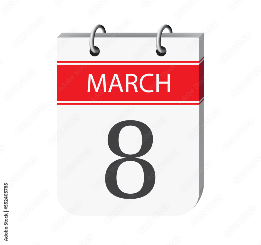 8 march international women's day calendar page vector. 3d one day calendar date appointment, event reminder illustration. Abstract three dimensional daily date calendar. 8 march international women's day calendar page vector. 3d one day calendar date appointment, event reminder illustration. Abstract three dimensional daily date calendar.