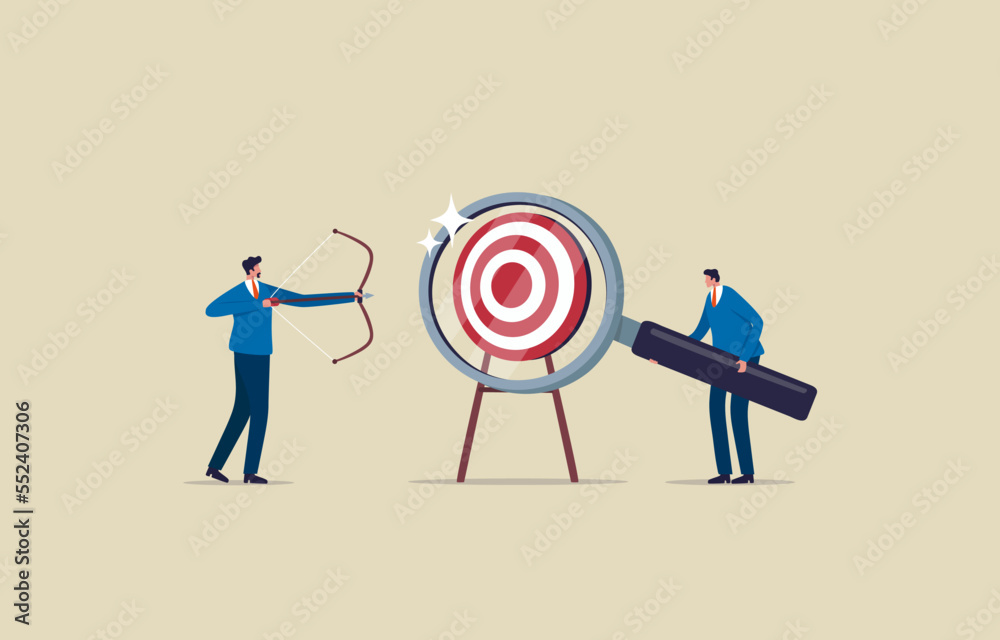 Focus on business target. aiming at target concept. Target board inside magnifier glass for focus business. Illustration Focus on business target. aiming at target concept. Target board inside magnifier glass for focus business. Illustration