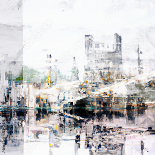 Generative AI abstract illustration of a industrial facility damaged from an explosion