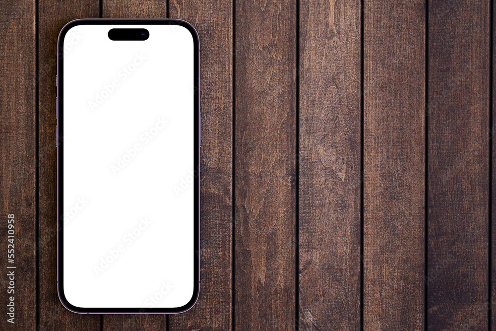 mockup smartphone iPhone 14 Pro Max with blank white screen on the