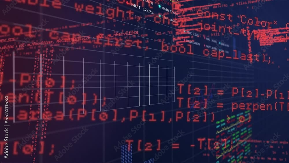 Animation of data processing over blue background