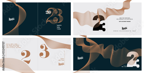 2023 logo and premium wish card with curve style. Happy new Year.
