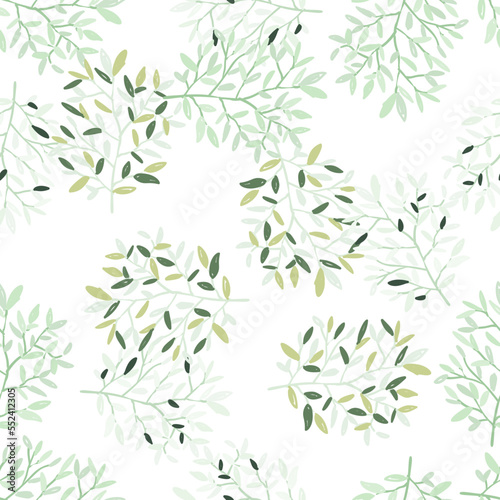 Decorative forest twig endless wallpaper. Hand drawn branches with leaves seamless pattern.